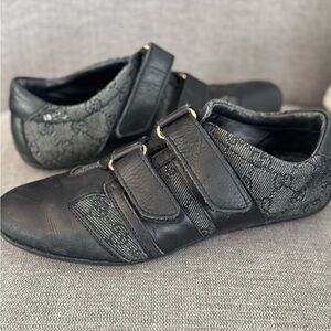 Gucci Black Authentic Leather and Fabric Velcro Strap Sneakers Size 8